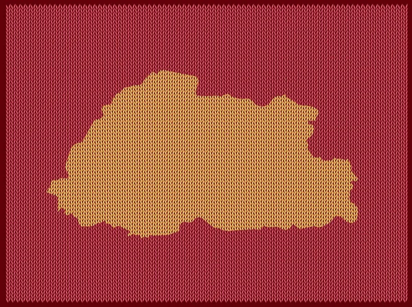 Mapa Tricô Padrão Butão País Isolado Fundo Vermelho Ilustração Vetorial — Vetor de Stock