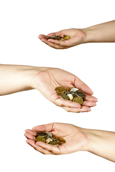 Hand with metal coins — Stock Photo, Image