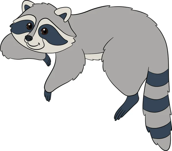 卡通野生动物 可爱的带条纹的浣熊休息 — 图库矢量图片