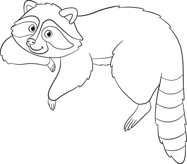 Coloring Page Cute Smiling Happy Raccoon Rests — Stock Vector