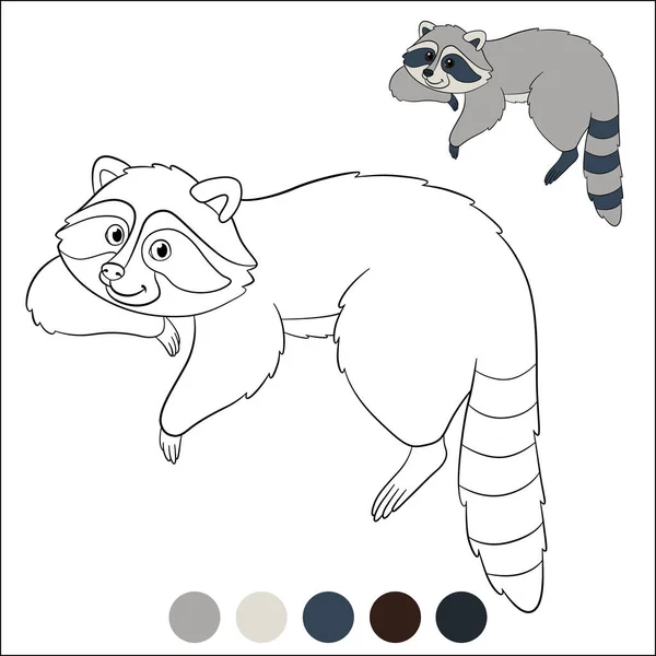 Coloring Page Example Cute Smiling Srtiped Raccoon Rests — Stock Vector