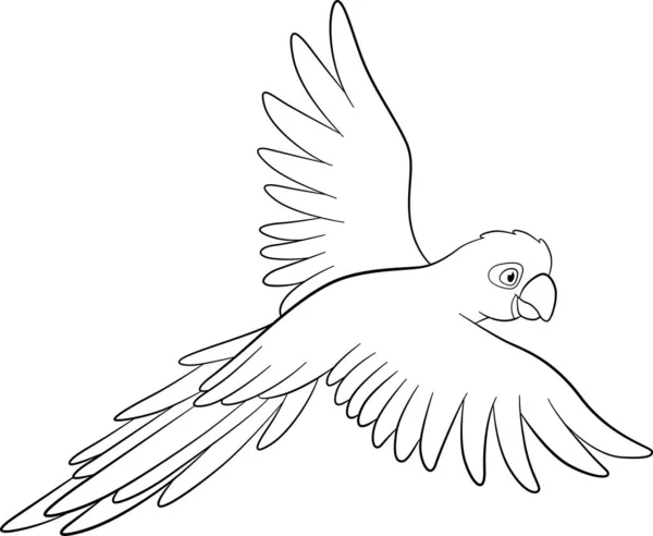 Boyama Sayfası Sevimli Mutlu Papağan Mavi Papağan Uçar Gülümser — Stok Vektör