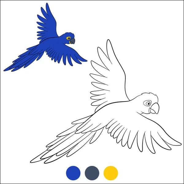 Розмальовка Птахів Милий Щасливий Папуга Синій Макарони Літає Посміхається — стоковий вектор