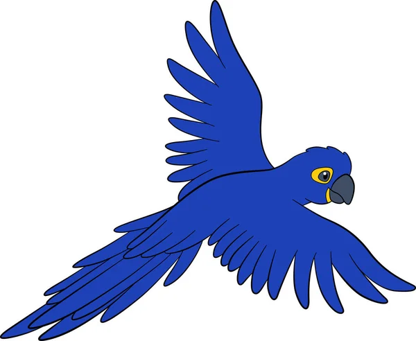Tecknade Fåglar Glad Papegoja Blå Macaw Flyger Och Ler — Stock vektor