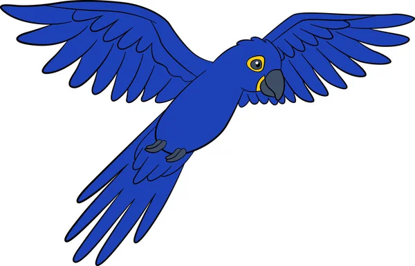 漫画の鳥 幸せなオウムの青いマコーフライと笑顔 — ストックベクタ