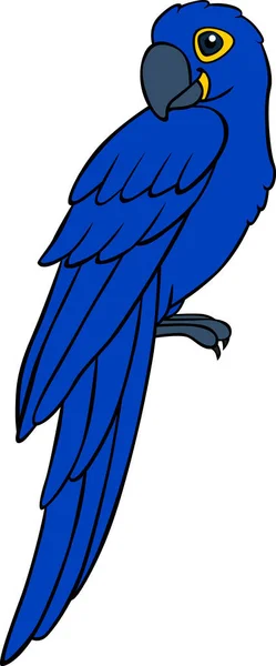 漫画の鳥 オウムの青いマコーは笑顔で座っています — ストックベクタ