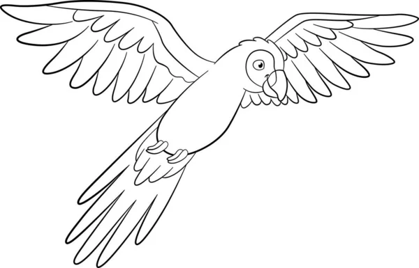Раскрашивание Страницы Cute Happe Попугай Красный Ара Мухи Улыбки — стоковый вектор