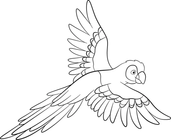 Coloring Page Cute Happe Parrot Red Macaw Flies Smiles — Stock Vector