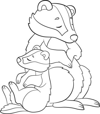 Boyama sayfası. Anne porsuk tatlı uyuyan bebeğiyle yatıyor..