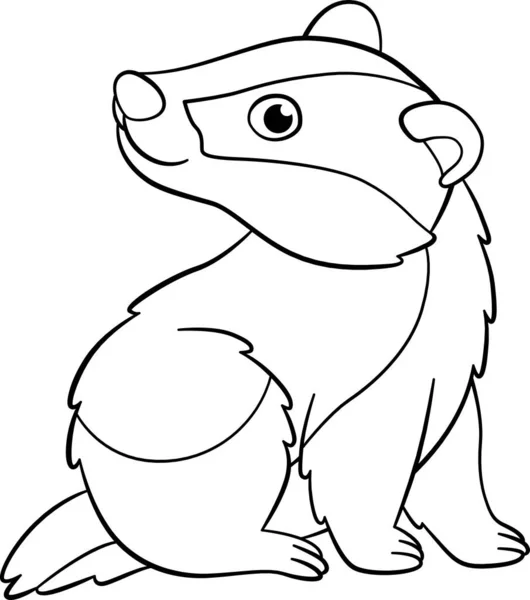 Coloriage Petit Bébé Blaireau Gris Mignon Stits Sourires — Image vectorielle