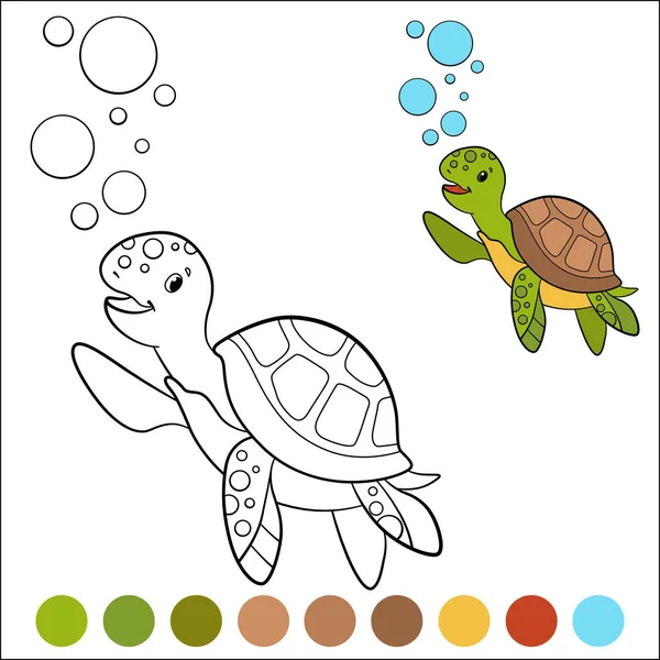 Color Marine Animals Cute Little Baby Sea Turtle Swims Undeerwater — Stock Vector