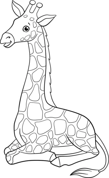 Omalovánky Malá Roztomilá Tečkovaná Žirafa Dlouhým Krkem Úsměvy — Stockový vektor
