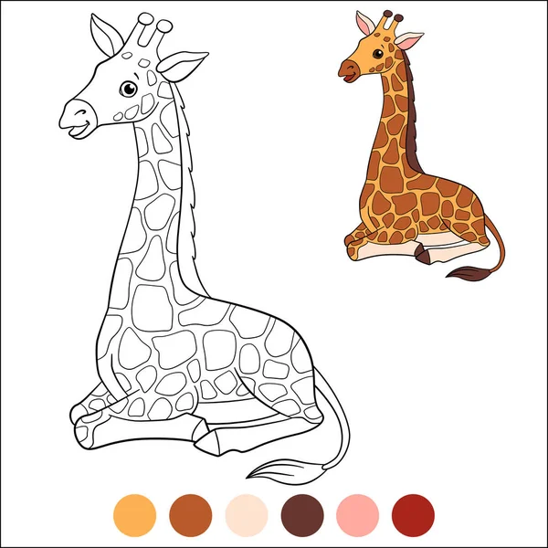 Mich Färben Wilde Tiere Kleine Niedliche Gefleckte Baby Giraffe Liegt — Stockvektor