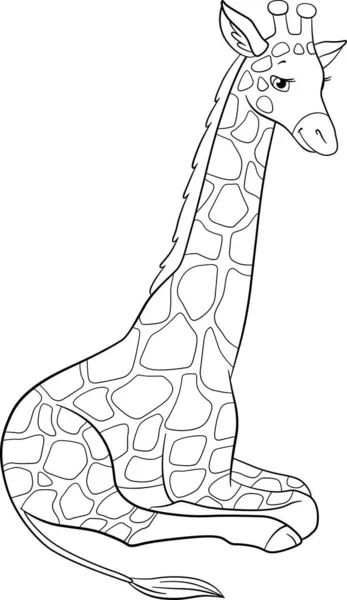 ぬり絵だ 大きな種類の発見キリンで長い首飾りと笑顔 — ストックベクタ