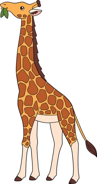 Kreslená Divoká Zvířata Velká Skvrnitá Žirafa Dlouhým Krkem Listí — Stockový vektor