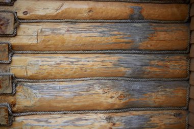 Kütüklerden oluşan fotoğraf duvarı eski bina dokusu, tasarım için arkaplan.