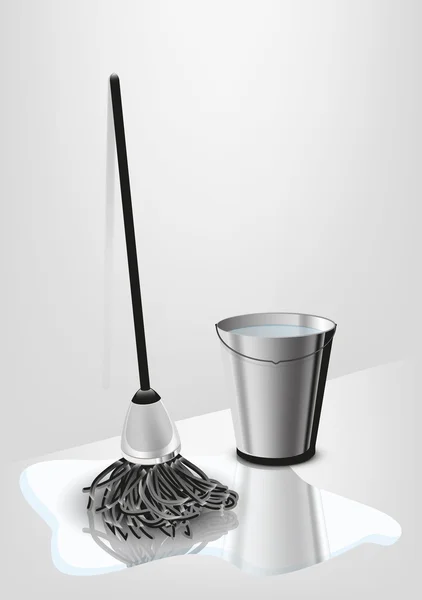 Mop and bucket — Stock Vector