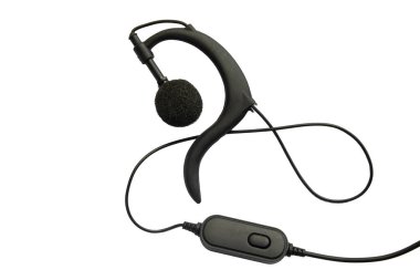 Telsiz için kulaklıklı mono kulaklık beyaz arkaplanda izole edilmiş.