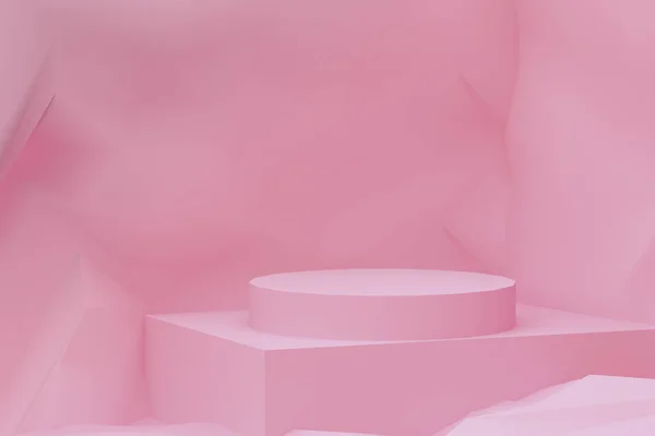 Pedestal Cilíndrico Sobre Fondo Rosa Plantilla Maqueta Para Diseño Renderizado — Foto de Stock