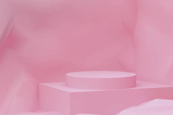 Cylindrical Pedestal Pink Background Mockup Template Design Rendering — Foto Stock