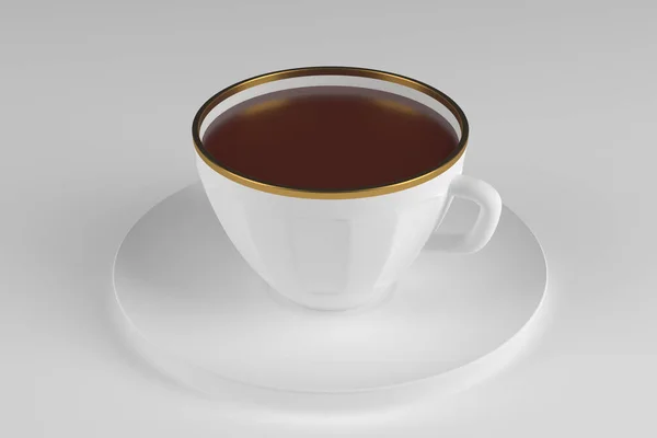 Porzellan Weiße Tasse Mit Tee Auf Einem Hellen Hintergrund Rendering — Stockfoto