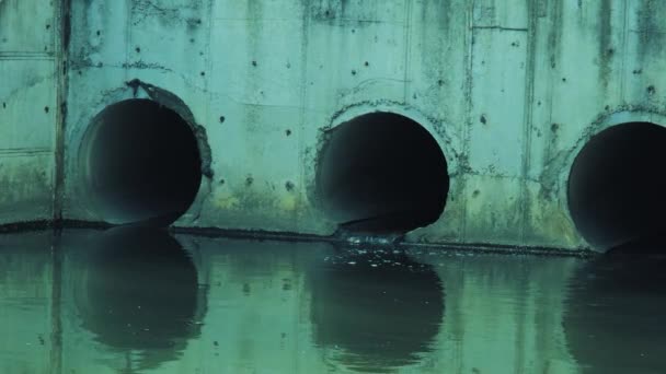 Una tubería de drenaje o alcantarillado o alcantarillado vierte aguas residuales en un río. Aguas residuales o domésticas o municipales que son producto de una comunidad de personas — Vídeos de Stock