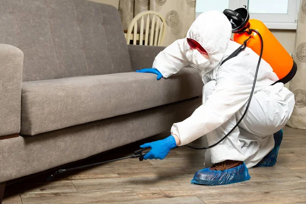 Exterminator Work Clothes Sprays Pesticides Spray Gun Fight Insects Apartments Stock Picture