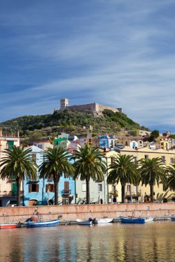 View of Bosa and fort from the Temo River, Sardinia, Italy clipart