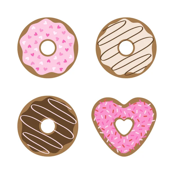 Donuts Conjunto Ilustrações Vetoriais Doce Donuts Com Coberturas Diferentes Isolados —  Vetores de Stock