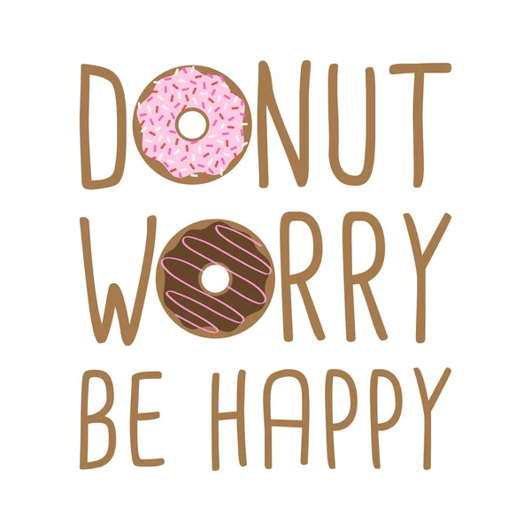 Donut Worry Happy Vector Illustration Sweet Donuts Letter Greeting Card — Stock Vector