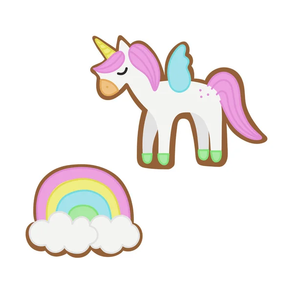 Einhorn Regenbogen Lebkuchen Vektor Niedliches Pastellfarbenes Einhorn Und Regenbogen Lebkuchen — Stockvektor