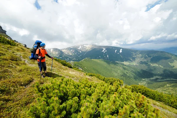 Wandelaar in de bergen — Stockfoto