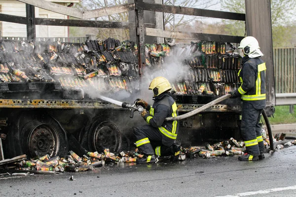 Fuego Remolque Camiones Accidente — Foto de Stock
