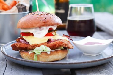 tasty and delicious hamburger fresh and unhealthy zinger burger chicken burger fast food meal