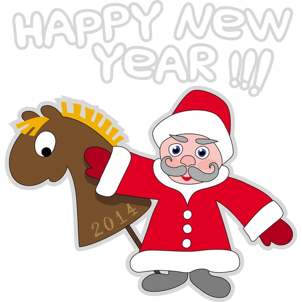 Noel Baba ve tahta at. Noel tebrik kartı.