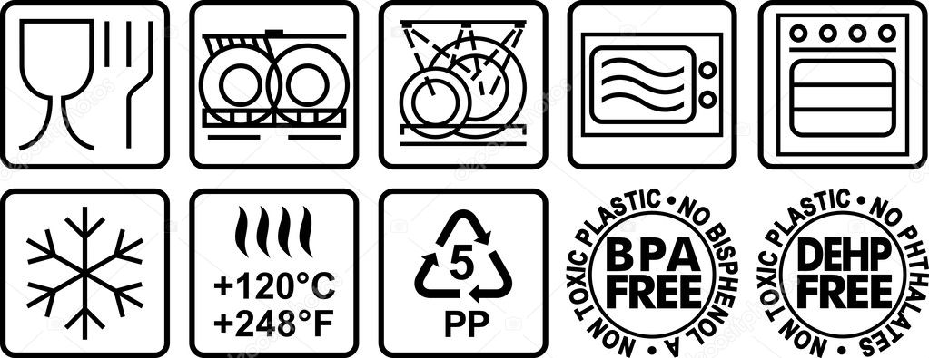 Symbols for marking plastic dishes.