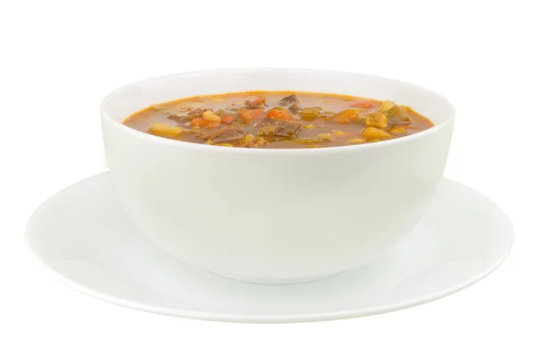 A Bowl of Vegetable Beef Soup on a White Background — Stock Photo, Image