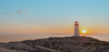 peggys cove'nın deniz feneri günbatımı Panoraması