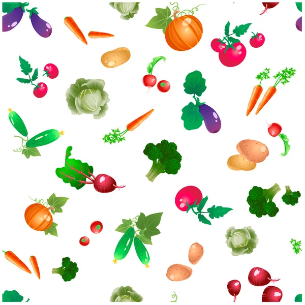 Vegetables and roots vector pattern, trimmed at the edges — Stock Vector