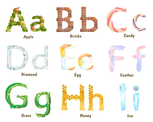 Буквы А-И как символ слова, которое начинается с них — стоковый вектор