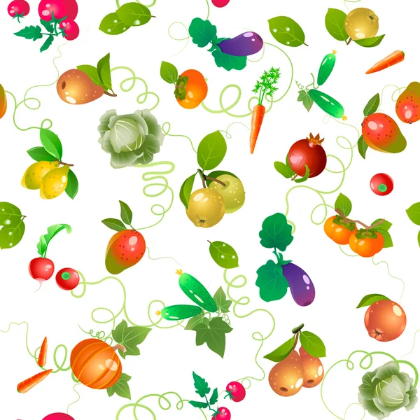 Vegetables and fruits vector pattern, trimmed at the edges — Stock Vector