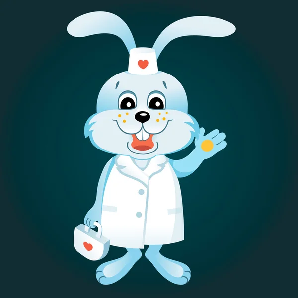 白いかわいいウサギが医者であります。 — ストックベクタ