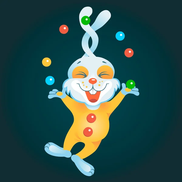 Bílý roztomilý králík je žonglování klaun — Stockový vektor
