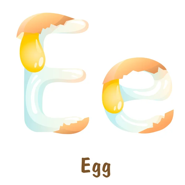 A letra E como ovo quebrado —  Vetores de Stock
