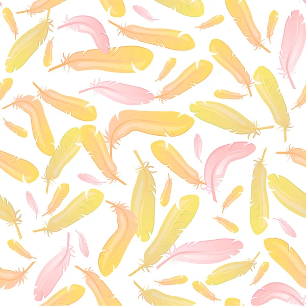 Motif à plumes jaunes, orange et roses, garni sur les bords — Image vectorielle