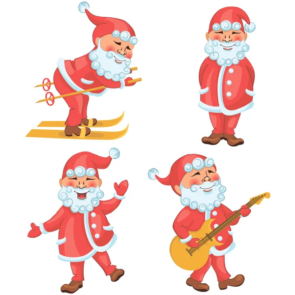 Santa in different actions cartoon set — Stock Vector