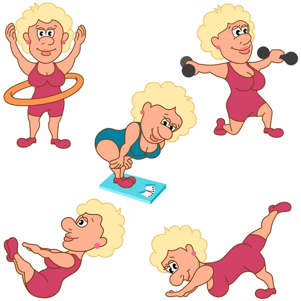 Blondie woman engaged in fitness — Stock Vector