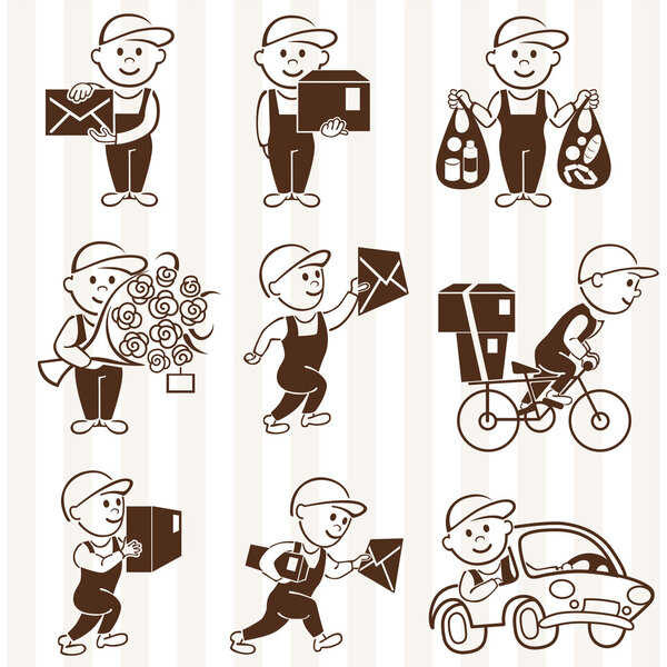 Курьер с коробками и транспортными средствами
