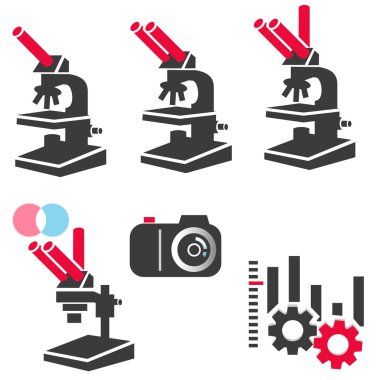 mikroskop ve optik malzemeleri Icon set