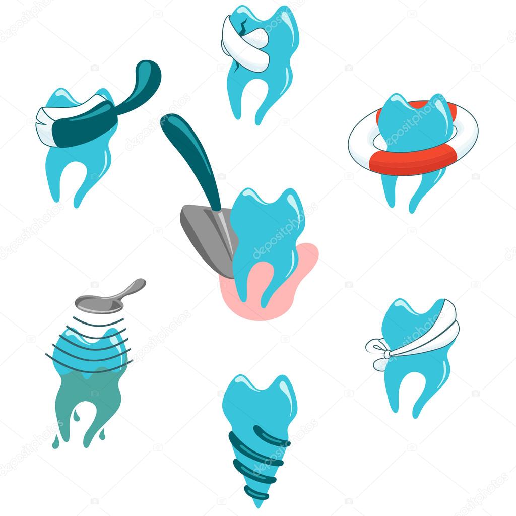 Dental problems and treatment icon set